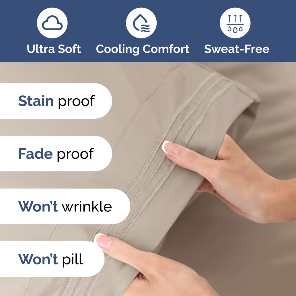 Extra Deep Pocket Cal King Sheets - 4 Piece Breathable & Cooling Bed Sheets - Hotel Luxury Bed Sheet Set - Soft, Wrinkle Free & Comfy - Easily Fits Extra Deep Mattresses - Deep Pocket Wheat Sheets Set