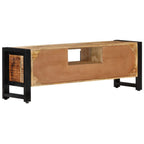 vidaXL Industrial TV Stand with Storage Compartments and Drawer - Sturdy Black Powder-Coated Iron and Solid Mango Wood Build - 47.2" x 11.8" x 15.7"