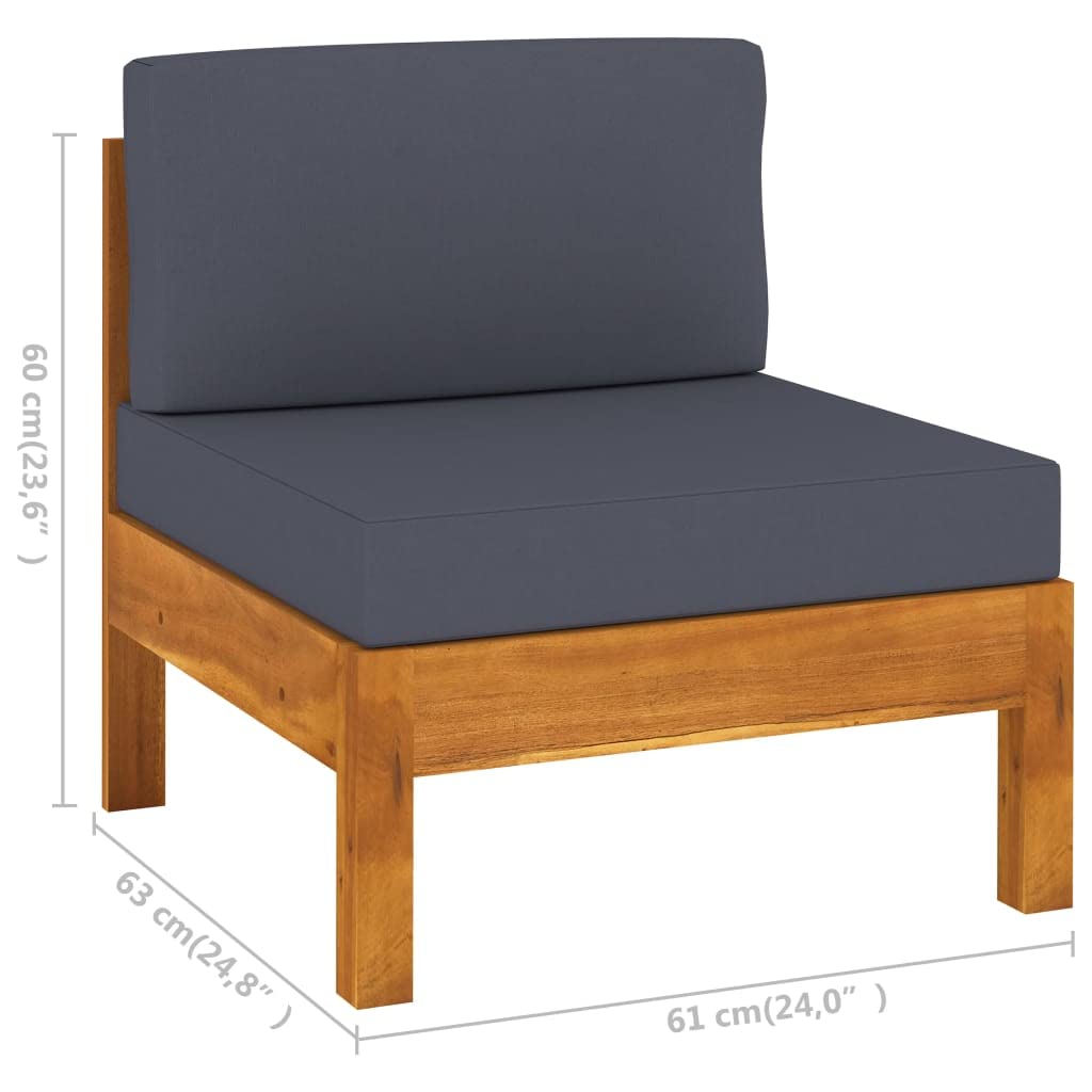 vidaXL Patio Sofa, Outdoor Sofa for Porch Backyard Balcony, Patio Couch with Dark Gray Cushions, Middle Sofa, Modern Style, Acacia Wood