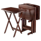 Ergode Darryl 5-Piece Antique Walnut Bed Tray and Snack Table Set - Foldable, Dining, Snacking, Work, Play - Solid Wood, Easy Care, Includes 4 Trays and Stand (23.63" W x 15.75" D x 25.5" H)