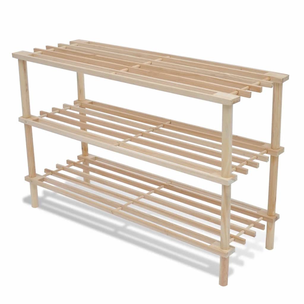 vidaXL 2 x Solid Fir Wood Shoe Rack with 3 Shelves