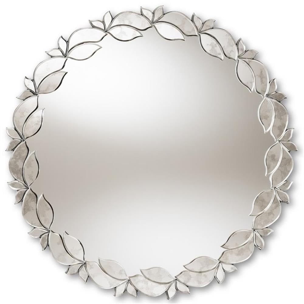 Baxton Studio Luiza Modern and Contemporary Silver Finished Round Petal Leaf Accent Wall Mirror