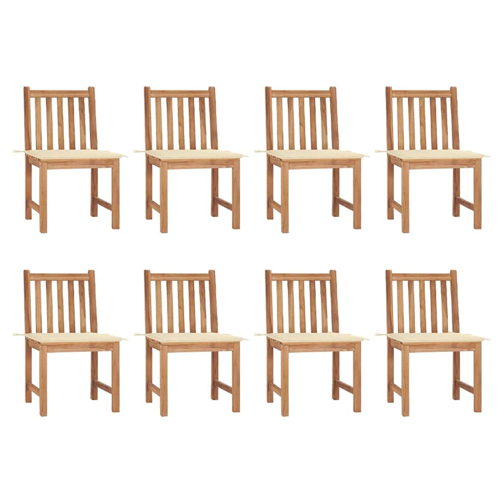 Vidaxl Solid Teak Wood Garden Chair Set - 8 Pcs Cream Cushions - Ideal For Patio Or Garden, Designed With A Beautiful Water-Based Finish For Outdoor Relaxation