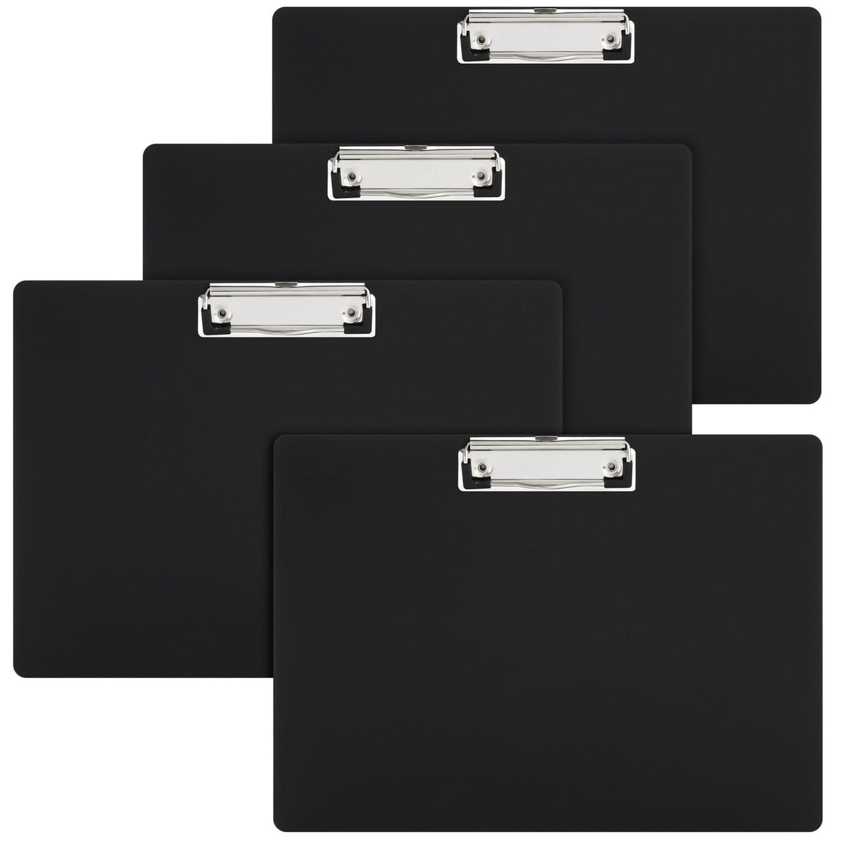 4 Pack Black Plastic Clipboards With Low Profile Clip, 12.4 X 8.9 Horizontal Lap Clip Boards, Landscape Layout, Letter Size For