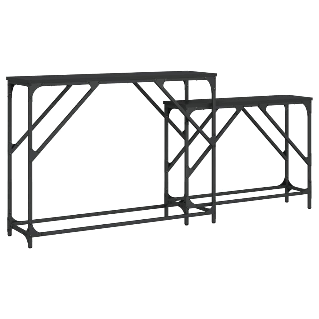 vidaXL 2 pcs Black Nesting Console Tables in Industrial Style with Sturdy Tops - Versatile Usage as Sofa and Entry Tables in Engineered Wood and Metal Frame