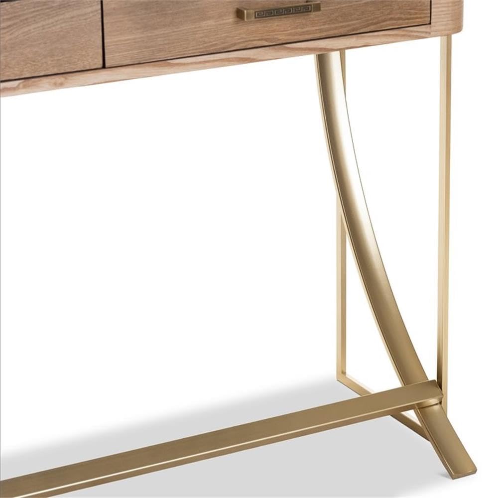 Baxton Studio Lafoy Modern and Contemporary Natural Brown Finished Wood and Gold Finished 2-Drawer Console Table