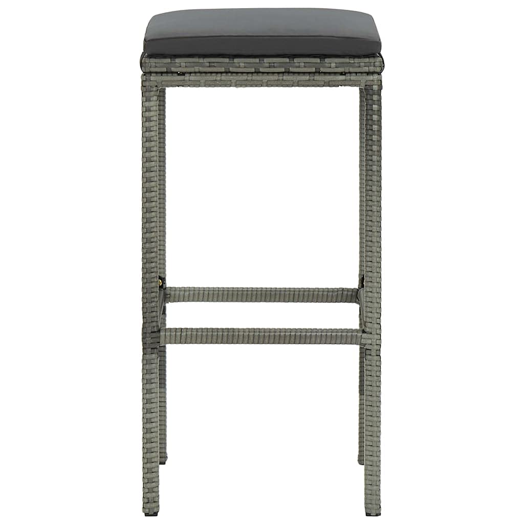 vidaXL Modern Bar Stools - 6 Piece Set in Gray Poly Rattan with Cushions - Durable Steel Frame - Comfortable Seat Cushions - Indoor and Outdoor Use