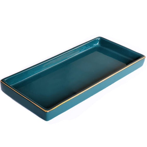 10 x 5 Ceramic Bathroom Tray for Countertop, Decorative Vanity Tray for Dresser Tops, Small Rectangular Trays for Perfume, Candl