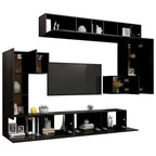 vidaXL TV Cabinet Set 8 Piece Home Living Room Bedroom Furniture HiFi Stereo Cabinet TV Stand Media Unit Entertainment Center Engineered Wood Black