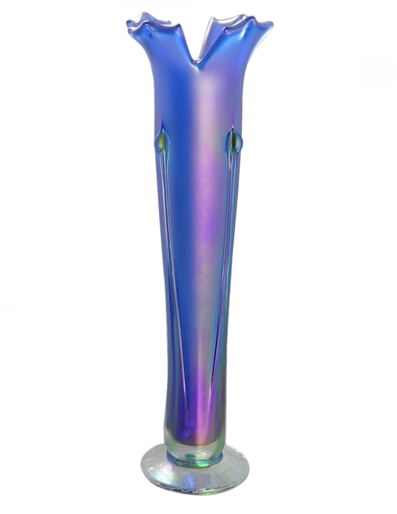 American Hand-Blown Iridescent Glass Vase in Cobalt Blue 13 Tall