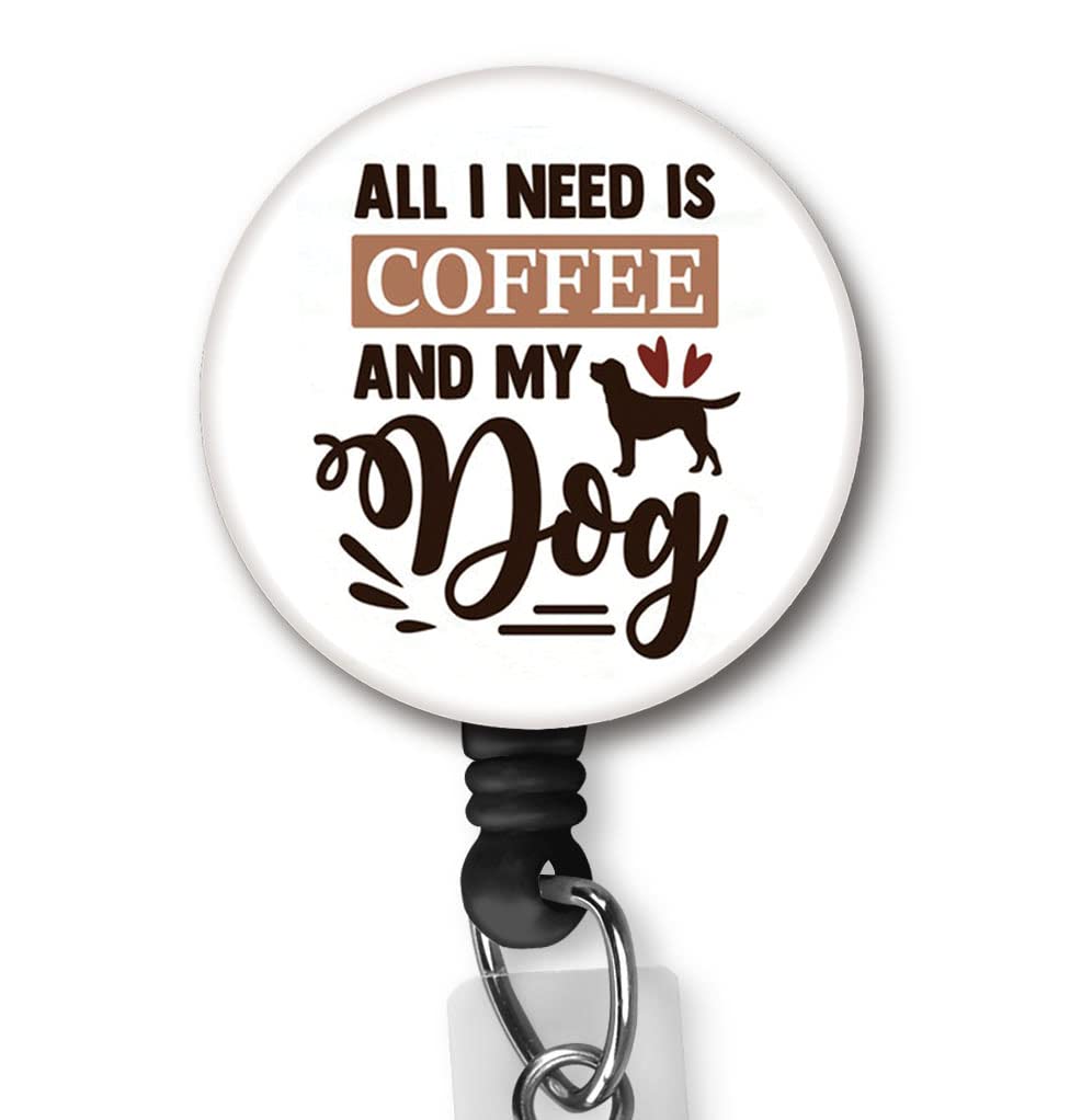 Yzkkbi All I Need Is Coffee And My Dog Retractable Badge Reel Id Card Badge Holder With Alligator Clip Name Badge Holder Office