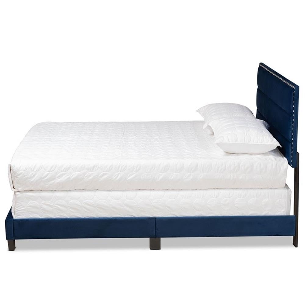 Baxton Studio Tamira Modern and Contemporary Glam Navy Blue Velvet Fabric Upholstered Queen Size Panel Bed
