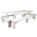 Flash Furniture HERCULES Series 8 x 40 Antique Rustic White Folding Farm Table and Four Bench Set