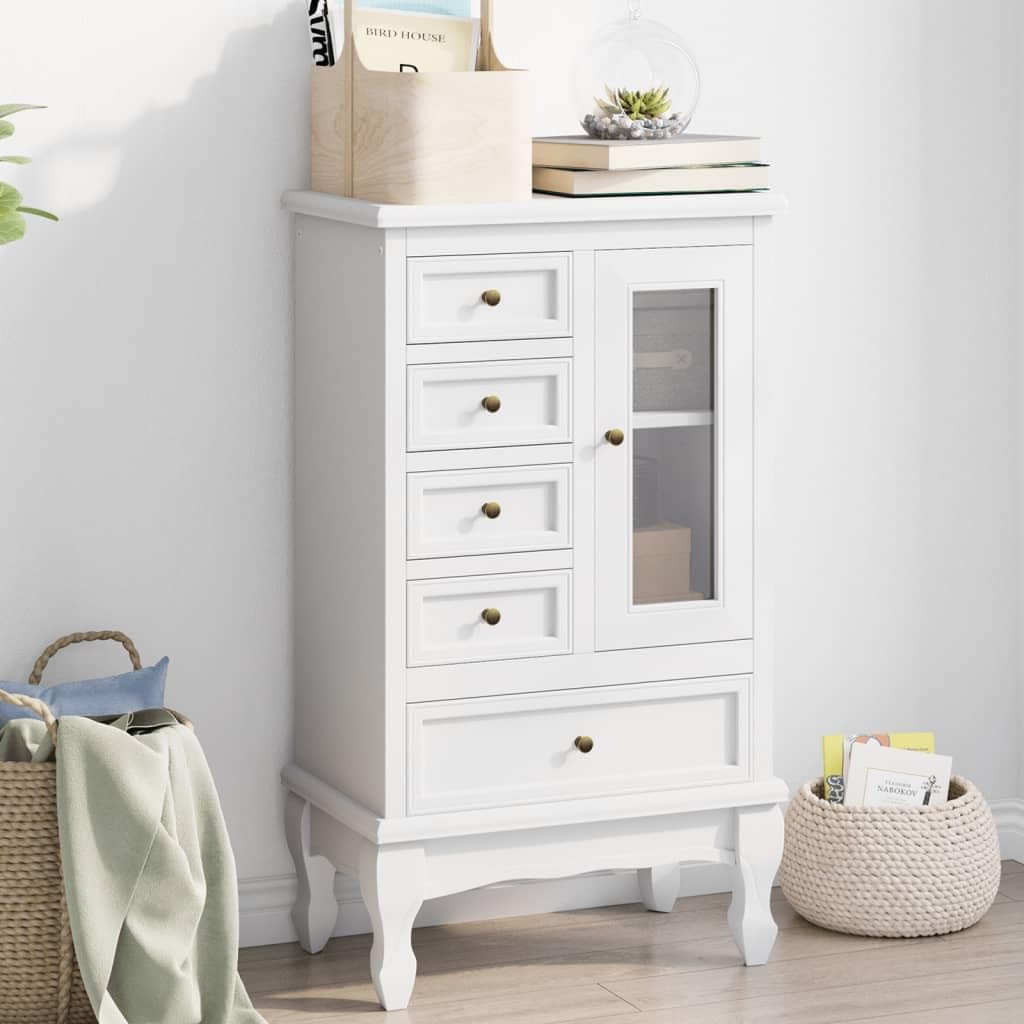 White Cabinet with 5 Drawers 2 Shelves