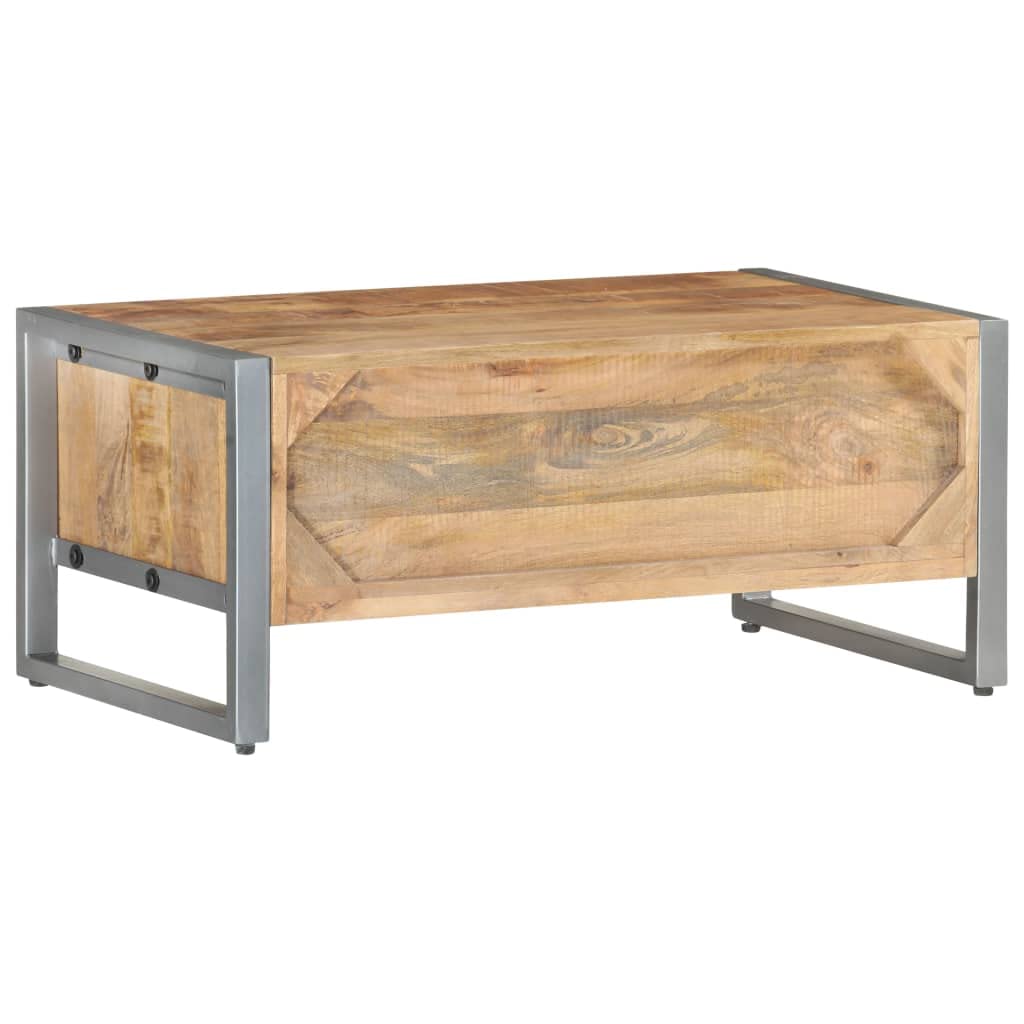 vidaXL Coffee Table - Rectangular, Rough Mango Wood, Two Doors and a Compartment Storage, Durable Iron Frame, Industrial Style, White Finish, 37.4"x19.7"x15.7"