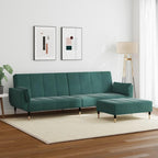vidaXL 2 Seater Sofa Bed with Stool Dark Green Velvet Sofa Bed with Footstool Folding Sofa Bed 2 Seater Sofa Bed