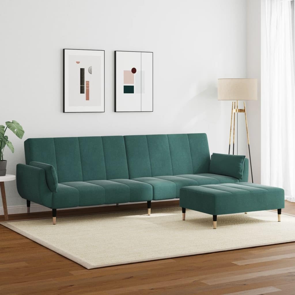 vidaXL 2 Seater Sofa Bed with Stool Dark Green Velvet Sofa Bed with Footstool Folding Sofa Bed 2 Seater Sofa Bed