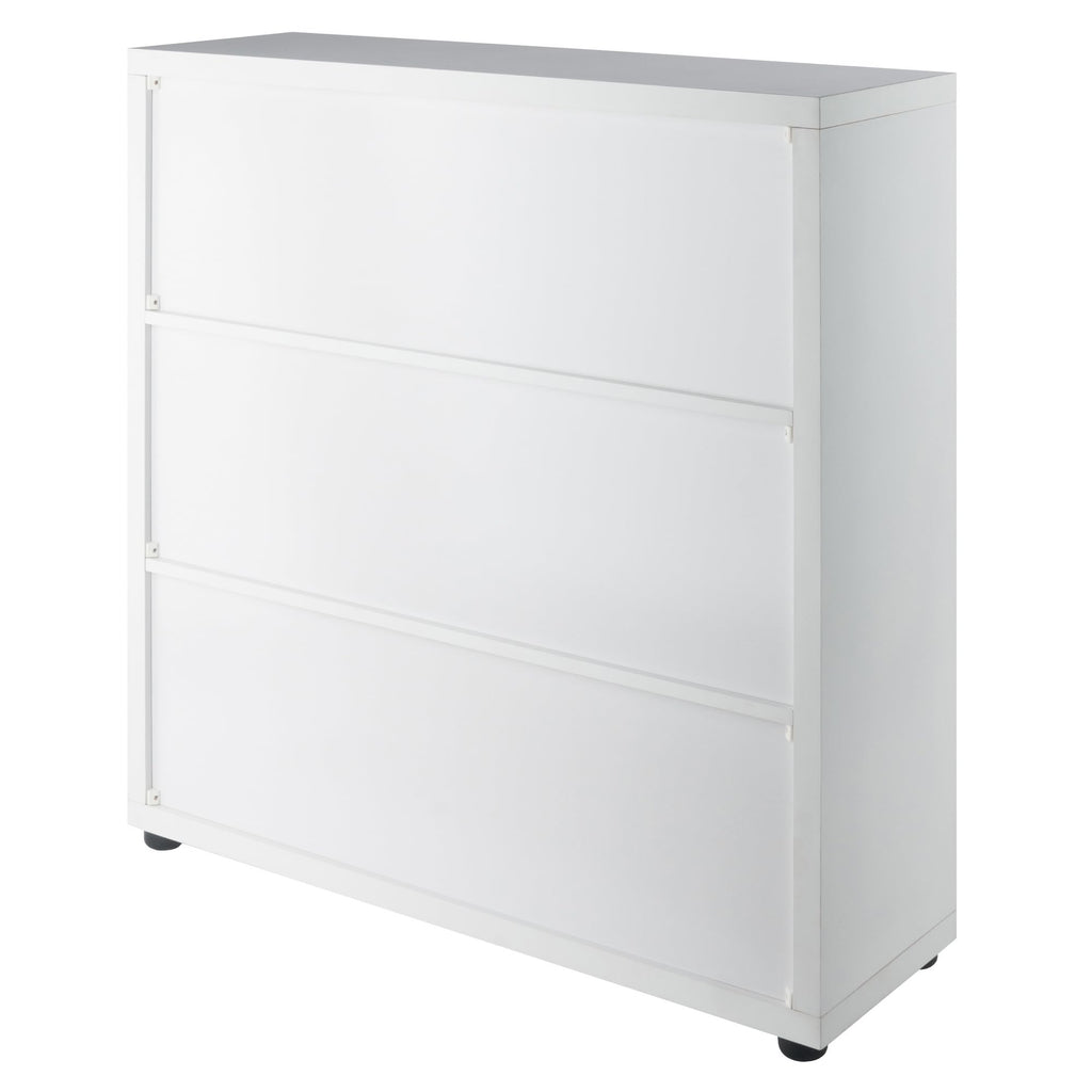 Winsome Julian 3x3 Storage Cabinet Set, for Living Room, Home Office, White, with 4 Beige Baskets