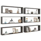 vidaXL Wall Cube Shelves 6 pcs High Gloss Gray 39.4"x5.9"x11.8" Engineered Wood