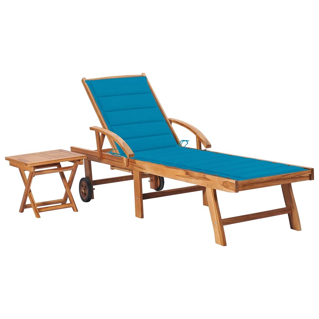 vidaXL Retro-Style Sun Lounger with Side Table and Cushion, Adjustable Backrest and Footboard, Solid Teak Wood, Easy Assembly, Movable Outdoor Lounger for Garden, Patio, with Durable Finish, Comes...