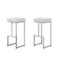 Best Master Furniture Dorrington Faux Leather Backless Bar Stool In White/Silver (Set Of 2)