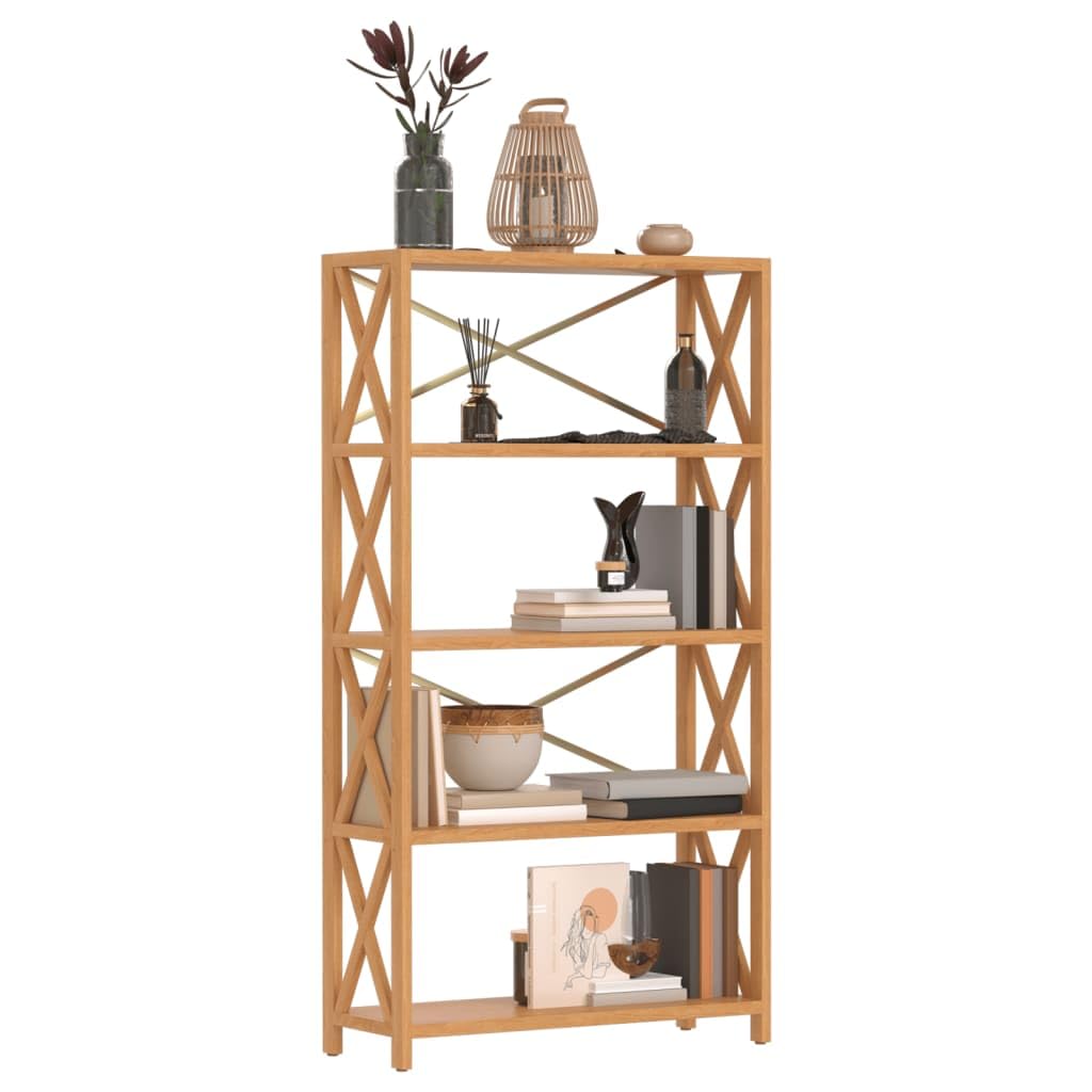 vidaXL Solid Oak Wood 5-Tier Shelf - Versatile Organizer for Home or Office, Unique X-Shaped Design, Ample Storage Space, Stylish and Durable