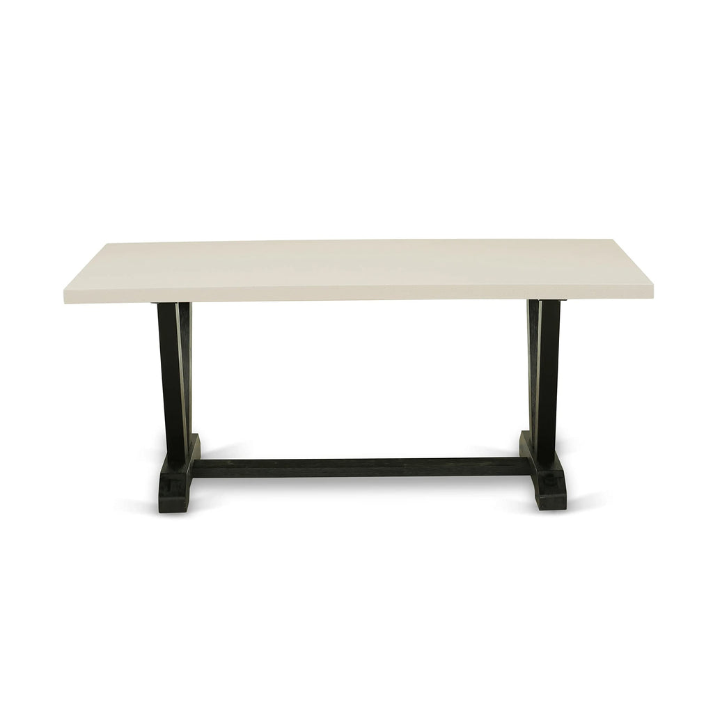 East West Furniture V2-627 3 Piece Modern Dining Table Set Contains a Rectangle Wooden Table with V-Legs and 2 Dining Room Bench, 40x72 Inch, Multi-Color