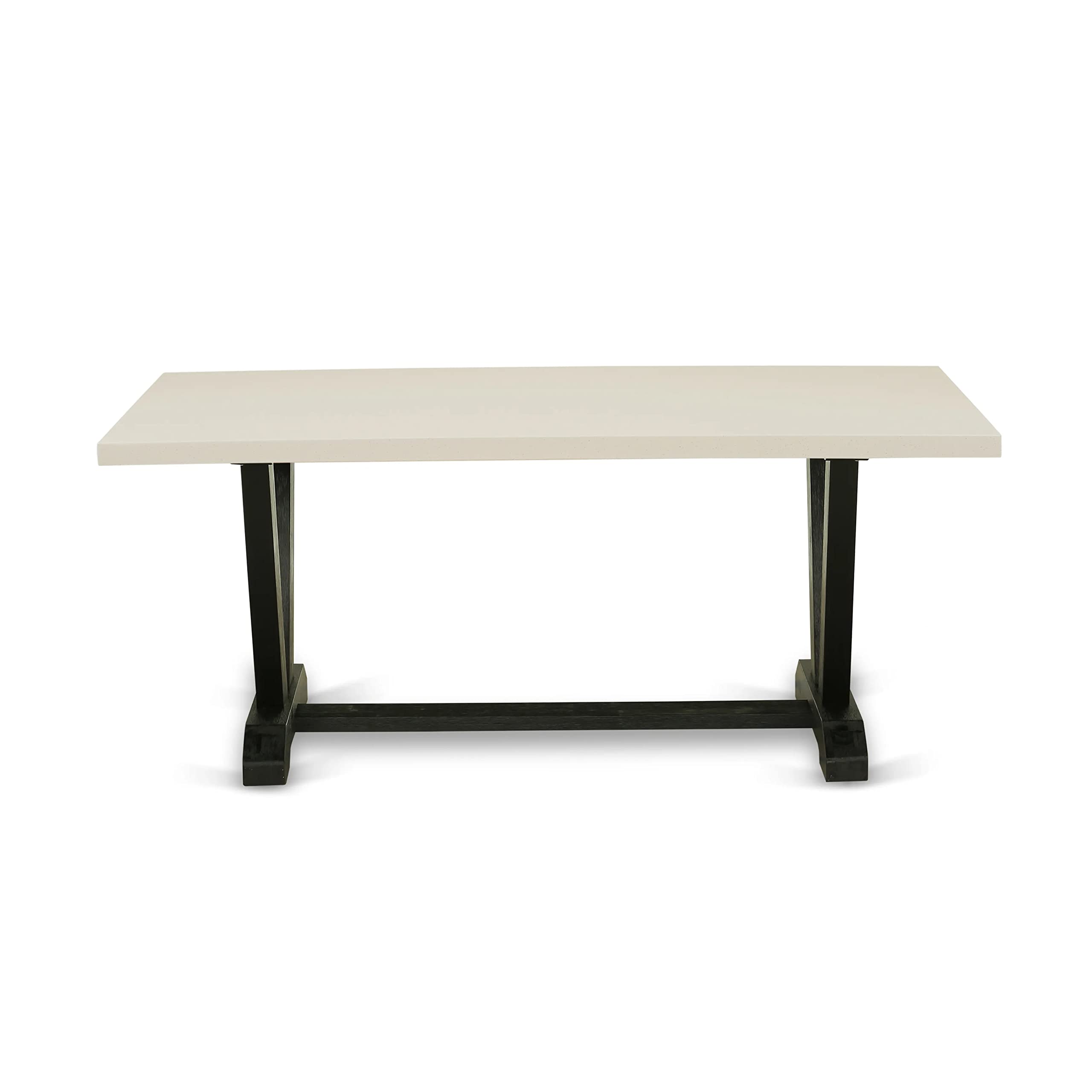 East West Furniture V2-627 3 Piece Modern Dining Table Set Contains a Rectangle Wooden Table with V-Legs and 2 Dining Room Bench, 40x72 Inch, Multi-Color