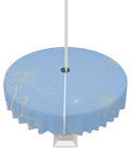 Queenker Outdoor Tablecloth With Umbrella Hole, Minimalist Lines Leaves Flowers Blue Round Tables Waterproof Tabletop Collection
