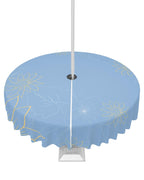 Queenker Outdoor Tablecloth With Umbrella Hole, Minimalist Lines Leaves Flowers Blue Round Tables Waterproof Tabletop Collection