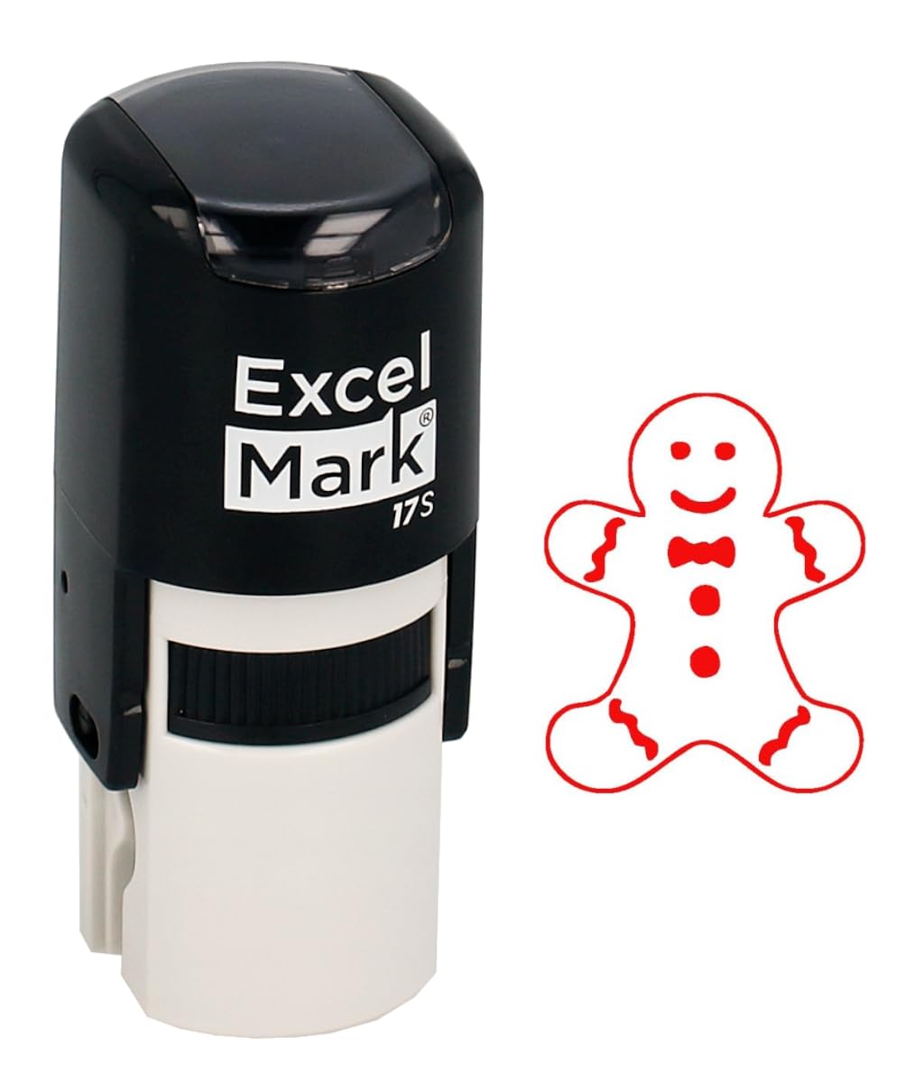 Self-Inking Christmas Rubber Stamp - Gingerbread Man - Red Ink