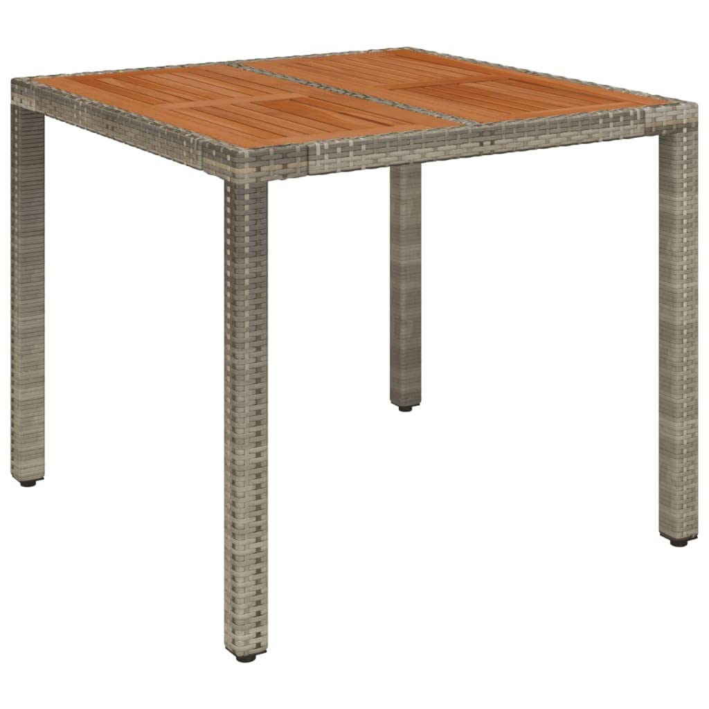 vidaXL Square Patio Table - Poly Rattan Frame with Acacia Wooden Top - Water-Resistant Outdoor Garden Table - Gray - Dimensions: 35.4&quot;x35.4&quot;x29.5&quot; - Maximum Load Capacity: 242.5 lbs