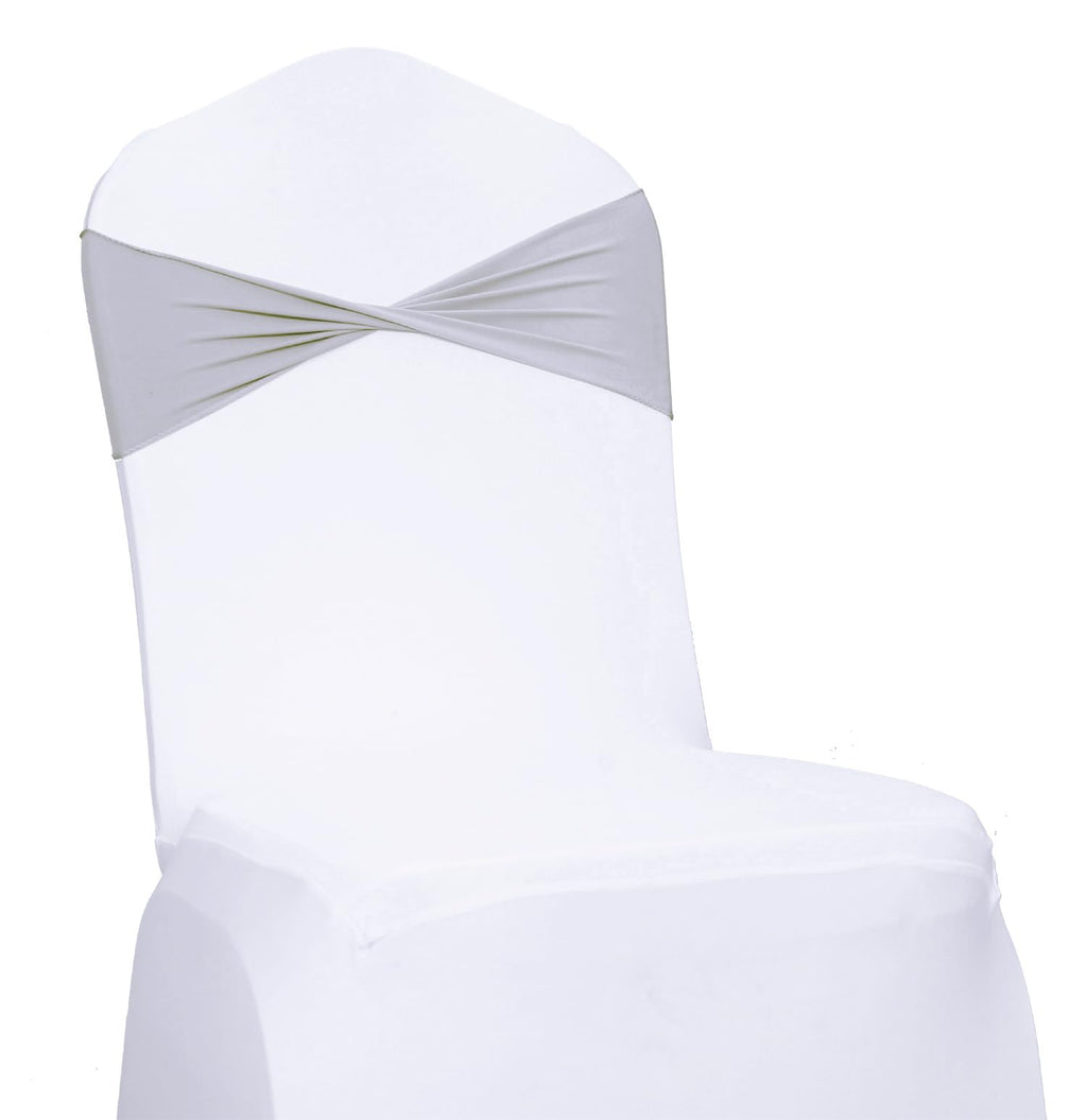 Mds Pack Of 25 Spandex Chair Sashes Bow Sash Elastic Chair Bands Ties Without Buckle For Wedding And Events Decoration Lycra Slider Sashes Bow - Light Silver