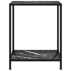 vidaXL Contemporary Black Console Table with Shelf, Tempered Glass and Powder-Coated Steel Material, Sturdy Side/End Table with Marble Texture, 23.6"x13.8"x29.5"