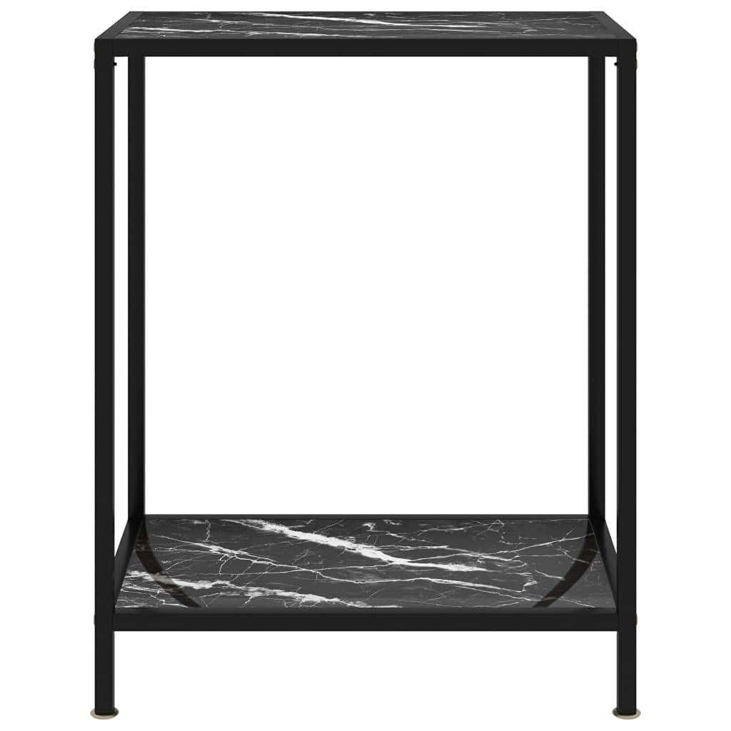 vidaXL Contemporary Black Console Table with Shelf, Tempered Glass and Powder-Coated Steel Material, Sturdy Side/End Table with Marble Texture, 23.6"x13.8"x29.5"