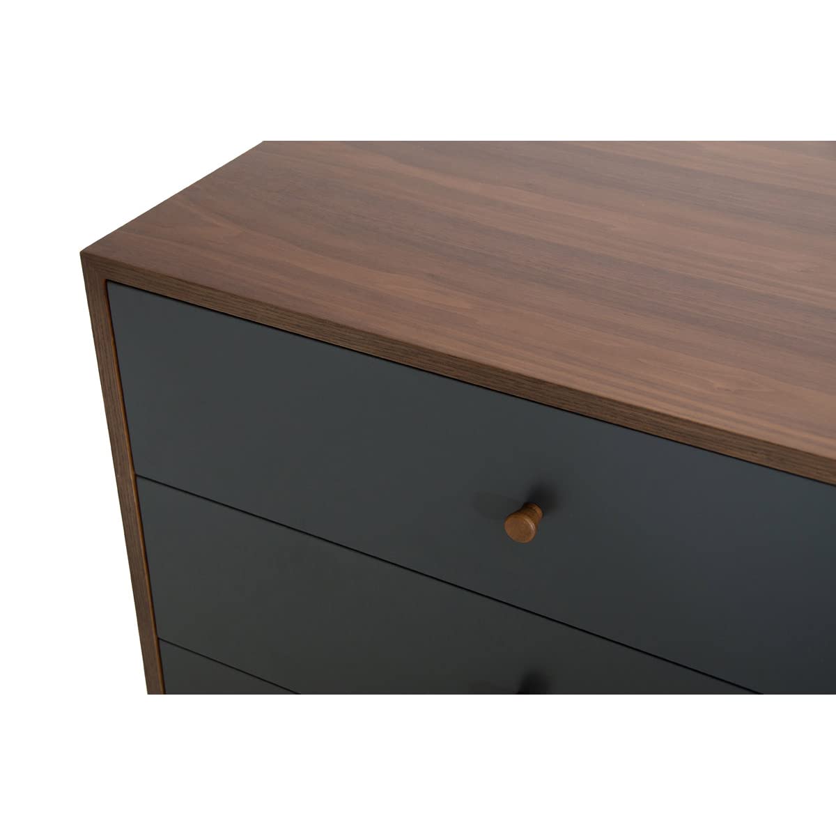 HomeRoots Grey & Walnut Veneer, MDF, Wood 30' Grey and Walnut Veneer MDF and Wood Dresser with 6 Drawers