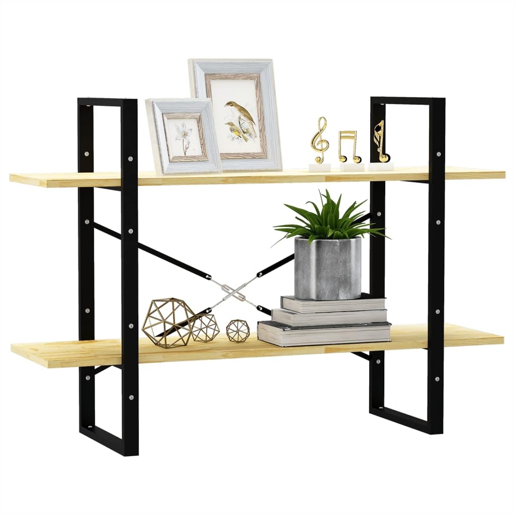 vidaXL Book Cabinet - Solid Pine Wood 2-Tier Bookshelf - Scadinavian Style Library Storage Organizer - Light Brown 39.4"x11.8"x27.6"