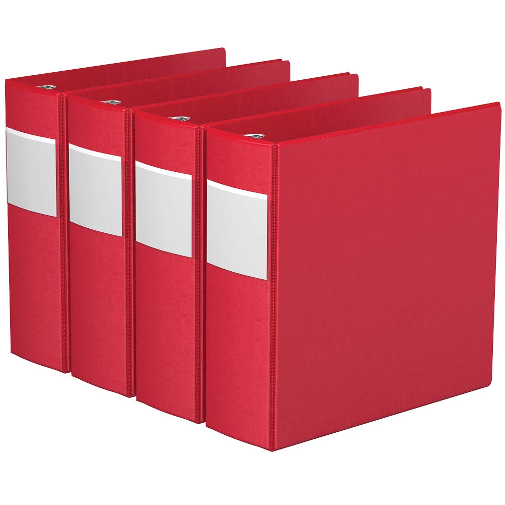 Heavy-Duty 3-Inch Binder Notebook, Large 3-Ring Binder For School, Office, Or Home, Pack Of 4, Red