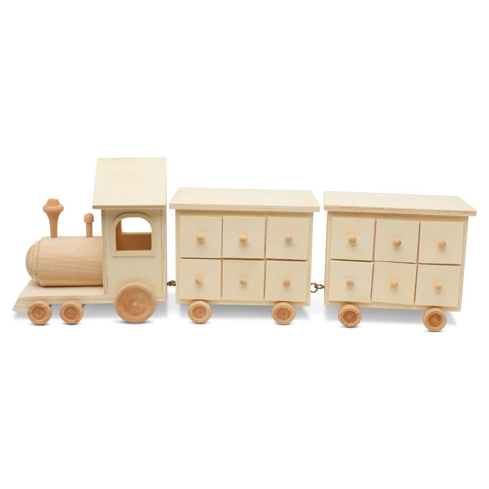 Train Wood Advent Calendar 8 x 22 Inch, Pack of 1 Unfinished Christmas Advent Calendar With 24 Empty Drawers for Crafts, by Wood