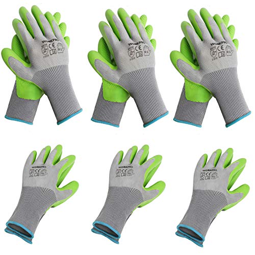 Workpro 6 Pairs Garden Gloves, Work Glove With Eco Latex Palm Coated, Working Gloves For Weeding, Digging, Raking And Pruning(L)