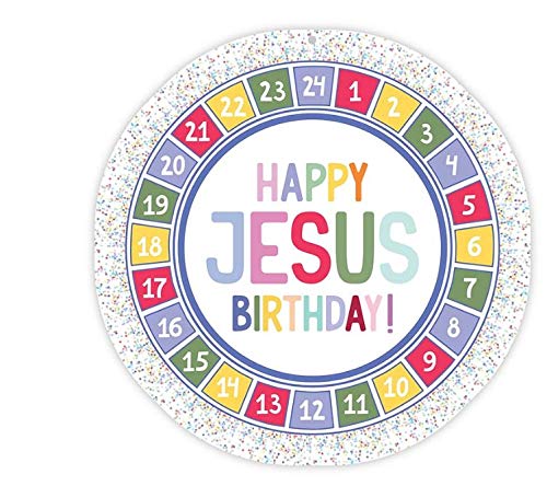 2024 Religious Advent Calendar, Countdown to Christmas, Happy Birthday Jesus, Round Hanging Wall Decor, 13 3/4 Inches