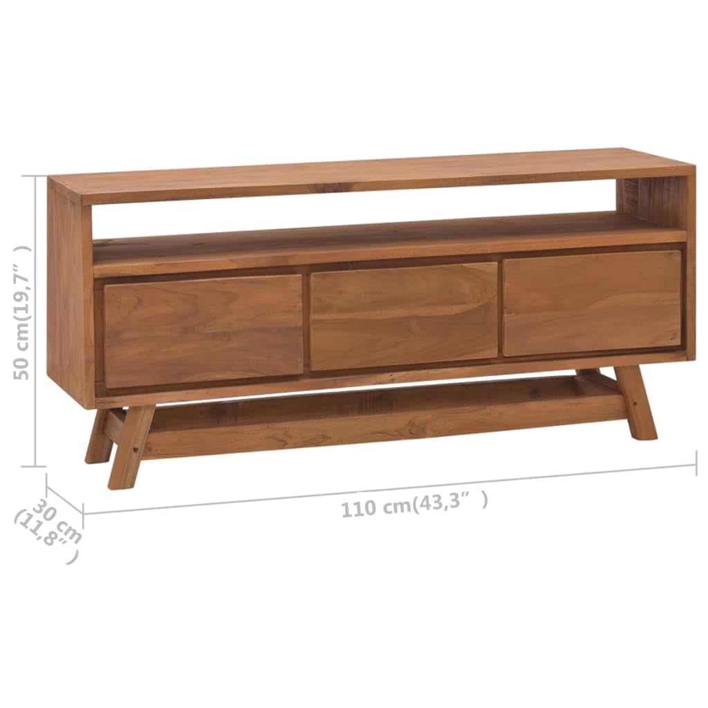 vidaXL TV Stand - Handmade Wood Cabinet with Storage Drawers - Durable Solid Teak Construction - 43.3&quot;x11.8&quot;x19.7&quot; - Rustic Brown