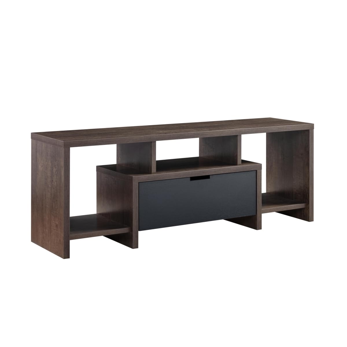 HomeRoots 482782 22 x 60 x 15.5 in. Walnut Oak & Black Manufactured Wood Cabinet Enclosed Storage TV Stand