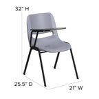 Flash Furniture HERCULES Gray Ergonomic Shell Chair with Right Handed Flip-Up Tablet Arm