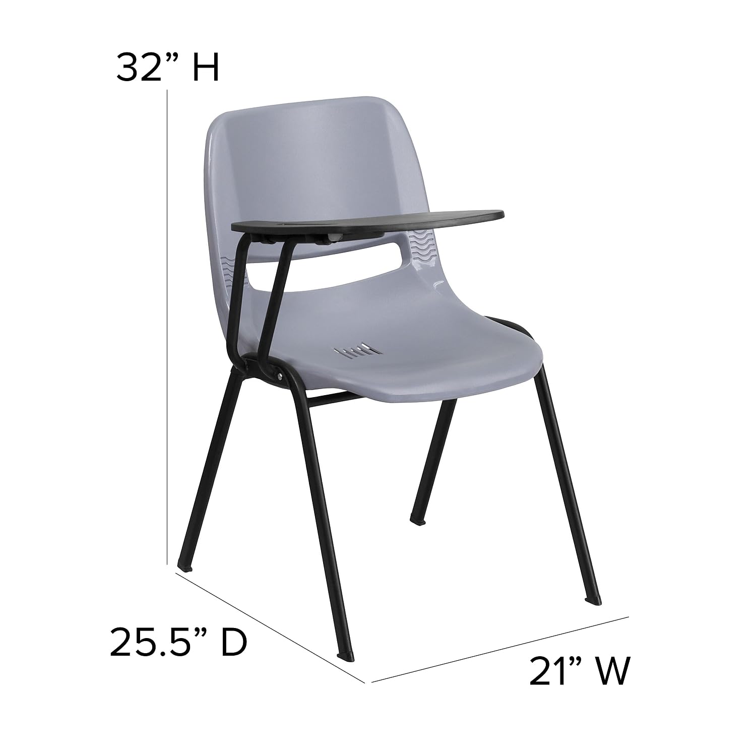 Flash Furniture HERCULES Gray Ergonomic Shell Chair with Right Handed Flip-Up Tablet Arm