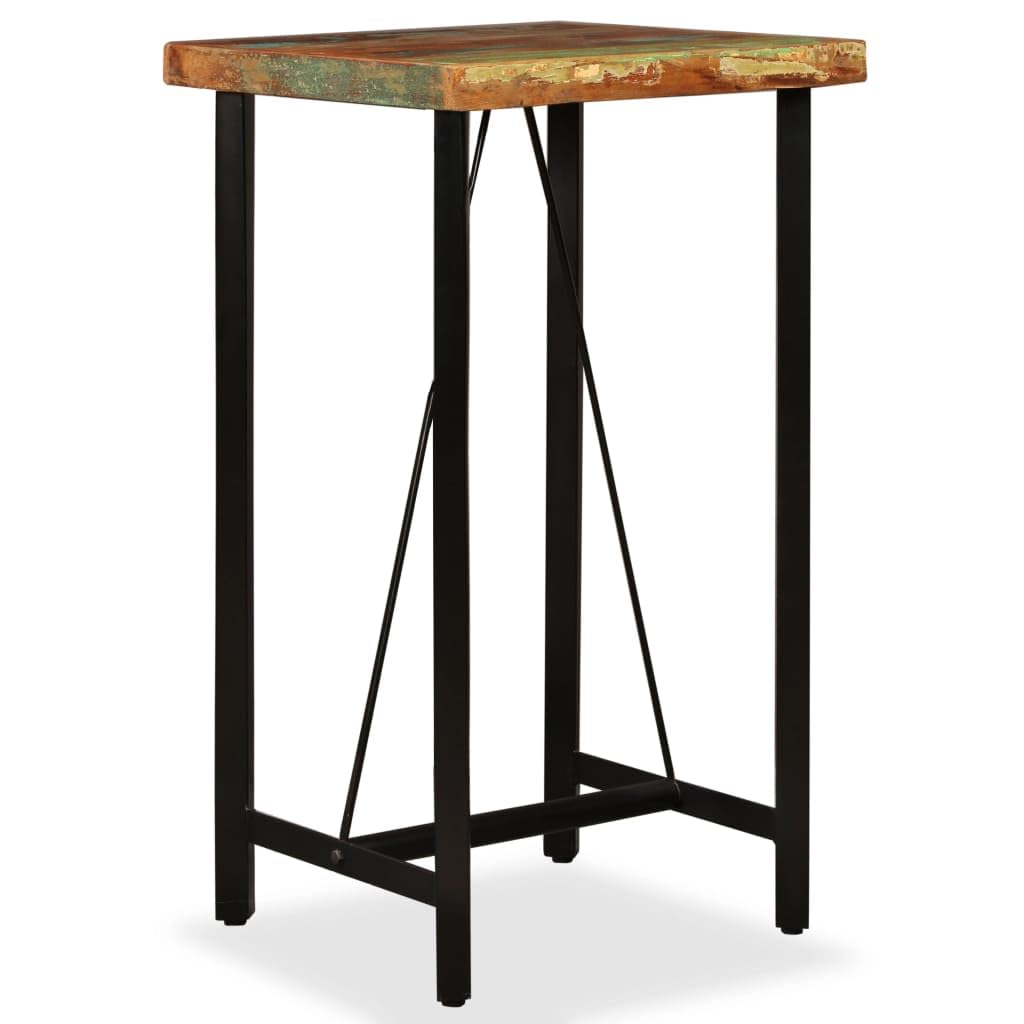 vidaXL Bar Table – Solid Reclaimed Wood, Industrial Edition, Sturdy Steel Legs, Handcrafted, Easy-Assembly – 23.6&quot;x23.6&quot;x42.1&quot;, Brown