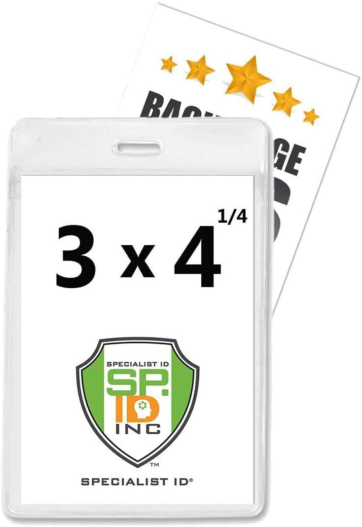 Clear 3X4 Badge Holder With 2 Pockets - Heavy Duty Vertical Vinyl Id Card Protector Sleeves - Front & Back Window Pouches For Tw