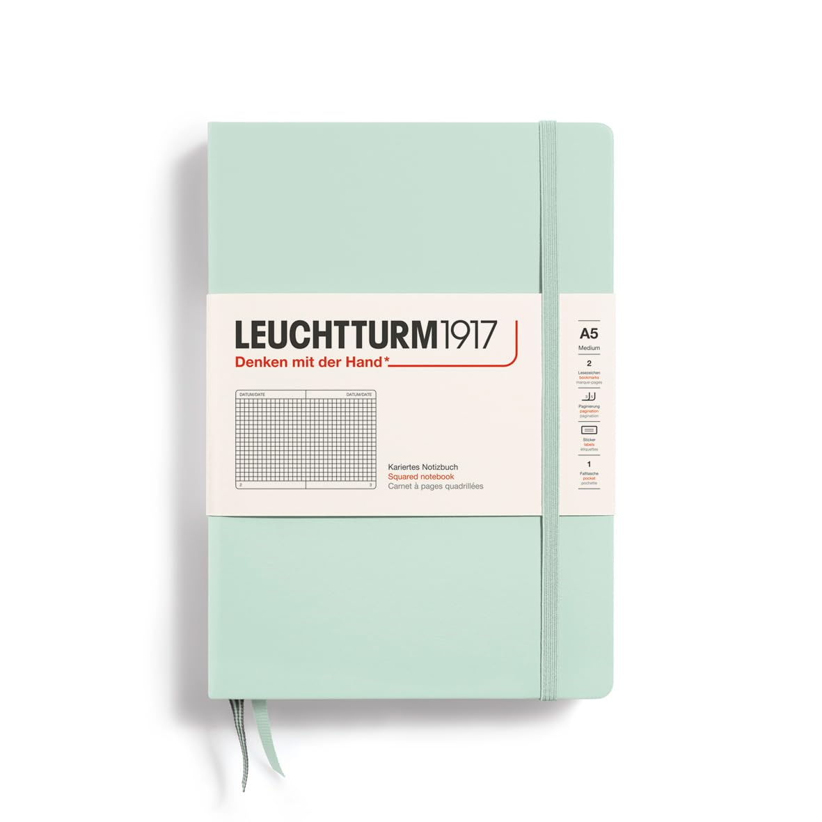Leuchtturm1917 - Notebook Hardcover Medium A5-251 Numbered Pages For Writing And Journaling (Mint Green, Squared)