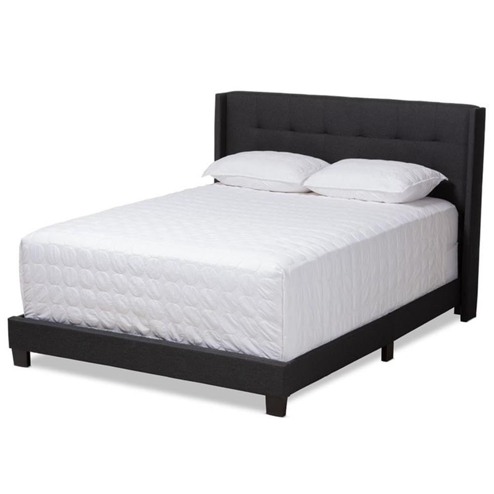 Baxton Studio Lisette Modern and Contemporary Charcoal Grey Fabric Upholstered Queen Size Bed