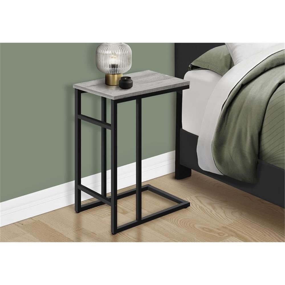 Monarch Specialties 2171 Accent Table, C-Shaped, End, Side, Snack, Living Room, Bedroom, Metal, Laminate, Grey, Black, Contemporary, Modern Table-24, 18&Quot; L X 11.75&Quot; W X 24&Quot; H